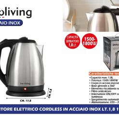BOLLITORE ELETTRICO CORDLESS IN ACCIAIO INOX LT.1,8 1800W