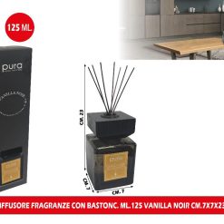 DIFFUSORE FRAGRANZE CON BASTONC. ML.125 VANILLA NOIR CM.7X7X23h
