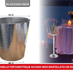 SECCHIELLO PORTABOTTIGLIE ACCIAIO INOX MARTELLATO CM.25X26h