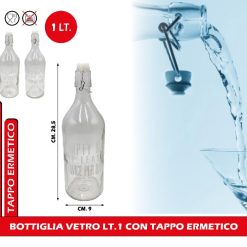 BOTTIGLIA VETRO LT.1 CON TAPPO ERMETICO