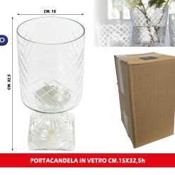 PORTACANDELA IN VETRO CM.15X32,5h