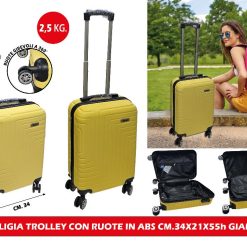 VALIGIA TROLLEY CON RUOTE IN ABS CM.34X21X55h GIALLA