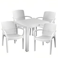 Sicignano | Set per Esterni Sedia Numana Tavolo 90x90cm, Impermeabili, Impilabili, Resistente UV, Ideale per Interno Esterno Bar Ristoranti Locali Commerciali (1, 4 Sedie 1 Tavolo)