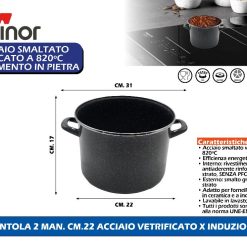 PENTOLA 2 MAN. CM.22 ACCIAIO VETRIFICATO X INDUZIONE - immagine 1