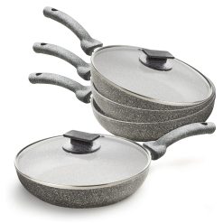 Set padelle cuore di pietra 20/24/28 cm + coperchio di vetro