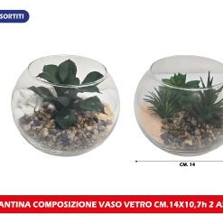 PIANTINA COMPOSIZIONE VASO VETRO CM.14X10,7H 2 VARIANTI