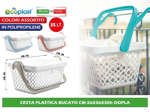 CESTA PLASTICA BUCATO CM.56X36X30h OOPLA COLORI ASSORTITI