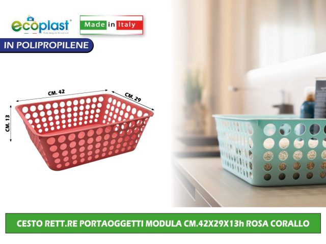 CESTO RETT.RE PORTAOGGETTI MODULA CM.42X29X13h ROSA CORALLO
