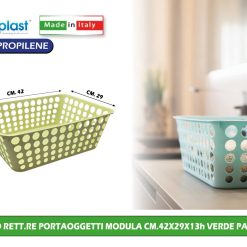 CESTO RETT.RE PORTAOGGETTI MODULA CM.42X29X13h VERDE PALLIDO - immagine 1