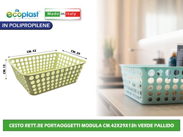 CESTO RETT.RE PORTAOGGETTI MODULA CM.42X29X13h VERDE PALLIDO