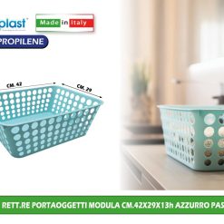 CESTO RETT.RE PORTAOGGETTI MODULA CM.42X29X13h AZZURRO PASTE - immagine 1