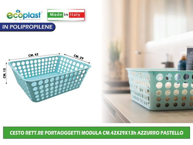 CESTO RETT.RE PORTAOGGETTI MODULA CM.42X29X13h AZZURRO PASTE