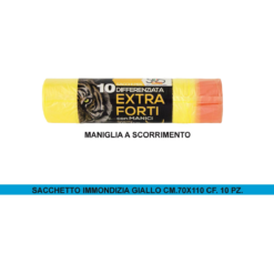 Sacchetti Immondizia Gialli 70x110cm 90 Lt Con Maniglia Scorrimento 10 Pz