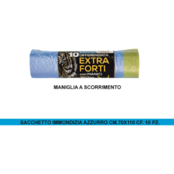 Sacchetti Immondizia Azzurri 70x110cm 90 Lt Con Maniglia Scorrimento 10 Pz