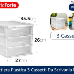 CASSETTIERA PLASTICA 3 CASSETTI DA SCRIVANIA BIANCO