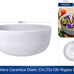INSALATIERA CERAMICA DIAM. CM.23X10h RIGATA BIANCA