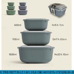 FRIGO BOX TRIS RETT.RI LT.1,8/1,1/0,6 CM.14X11X7h-17X12X8,5h-20X14,5X10h