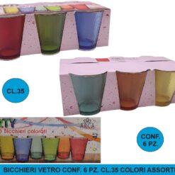 BICCHIERI VETRO CONF. 6 PZ. CL.35 COLORI ASSORTITI