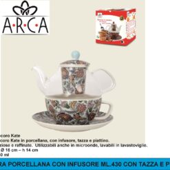 TISANIERA PORCELLANA CON INFUSORE ML.430 CON TAZZA E PIATTINO