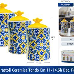 TRIS BARATTOLI CERAMICA TONDO CM.11X14,5h DEC. PANAMA