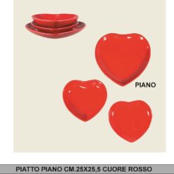PIATTO PIANO CM.25X25,5 CUORE ROSSO