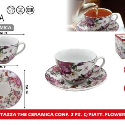 TAZZA THE CERAMICA CONF. 2 PZ. C/PIATT. FLOWER
