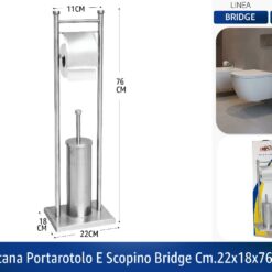 PIANTANA PORTAROTOLO E SCOPINO BRIDGE CM.22X18X76 INOX