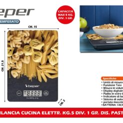 BILANCIA CUCINA ELETTR. KG.5 DIV. 1 GR. DIS. PASTA
