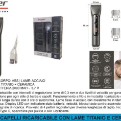 TAGLIACAPELLI RICARICABILE CON LAME TITANIO E CERAMICA