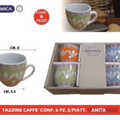 TAZZINE CAFFE' CONF. 6 PZ. S/PIATT. ANITA