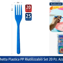 FORCHETTA PLASTICA PP RIUTILIZZABILI SET 20 PZ. AZZURRO