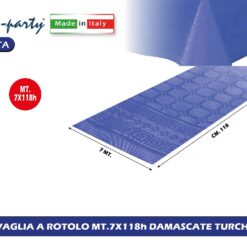 TOVAGLIA A ROTOLO MT.7X118h DAMASCATE TURCHESE