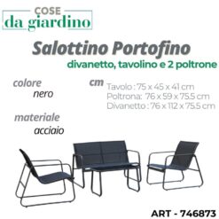 COMPLETO SALOTTINO PORTOFINO DIVANETTO 2 POLTRONE E TAVOLINO NERO