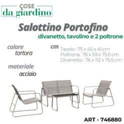 COMPLETO SALOTTINO PORTOFINO DIVANETTO 2 POLTRONE E TAVOLINO TORTORA