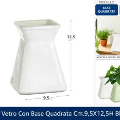 VASO VETRO CON BASE QUADRATA CM.9,5X12,5h BIANCO