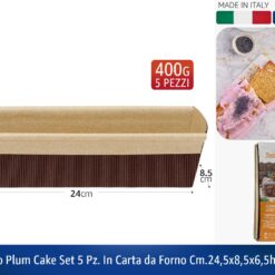 STAMPO PLUM CAKE SET 5 PZ. IN CARTA DA FORNO CM.24,5X8,5X6,5h GR.400