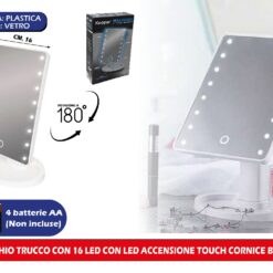 SPECCHIO TRUCCO CON 16 LED CON LED ACCENSIONE TOUCH CORNICE BIANCA