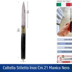 COLTELLO STILETTO INOX CM.21 MANICO NERO