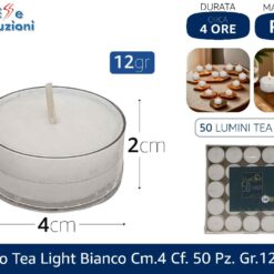 LUMINO TEA LIGHT BIANCO CM.4 CF. 50 PZ. GR.12 4 ORE