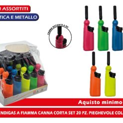 ACCENDIGAS A FIAMMA CANNA CORTA SET 20 PZ. PIEGHEVOLE COL. ASS.
