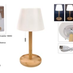LAMPADA LED DA TAVOLO CON BASE LEGNO RICARICABILE 3 TONALITA' DI BIANCO