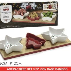 ANTIPASTIERE SET 3 PZ. CON BASE BAMBOO