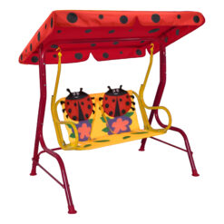 Sicignano | Dondolo da Giardino per Piccoli, Altalena con Tettuccio, Disponibile con Decorazioni Colorate, Tubo 30mm, Nylon, 115x75x110cm, Portata 80kg (Coccinella)