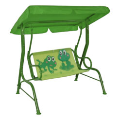 Sicignano | Dondolo da Giardino per Piccoli, Altalena con Tettuccio, Disponibile con Decorazioni Colorate, Tubo 30mm, Nylon, 115x75x110cm, Portata 80kg (Rana)