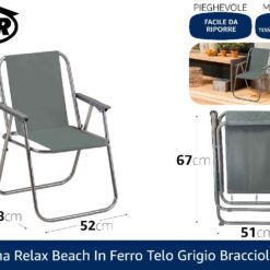 POLTRONA RELAX BEACH IN FERRO TELO GRIGIO BRACCIOLI GRIGIO