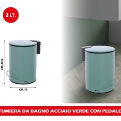 PATTUMIERA DA BAGNO ACCIAIO VERDE CON PEDALE LT.3