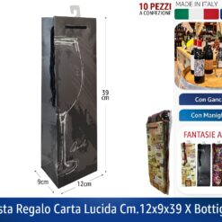 BUSTA REGALO CARTA LUCIDA CM.12X9X39 X BOTTIGLIA
