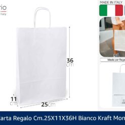 BUSTA CARTA REGALO CM.25X11X36h BIANCO KRAFT MONOLUCIDO