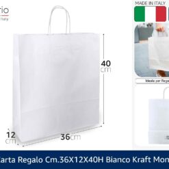 BUSTA CARTA REGALO CM.36X12X40h BIANCO KRAFT MONOLUCIDO