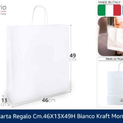 BUSTA CARTA REGALO CM.46X13X49h BIANCO KRAFT MONOLUCIDO